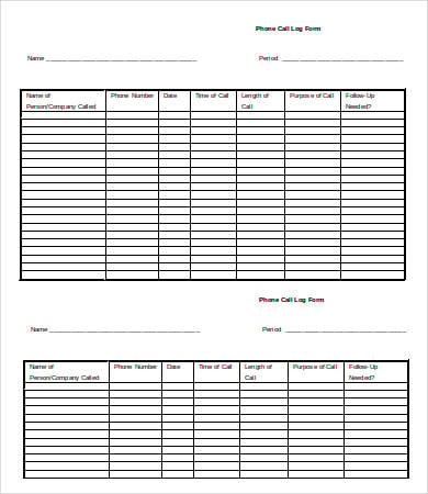 phone call log form template in word