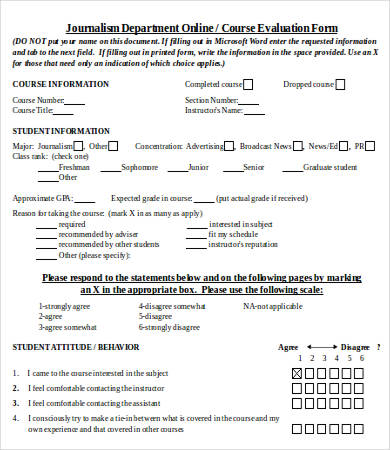 teaching course evaluation form