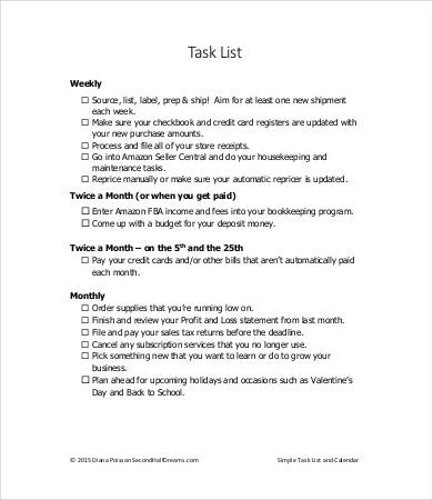 task list calendar template