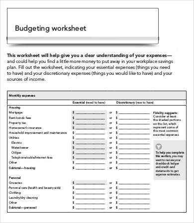 blank family budget worksheet