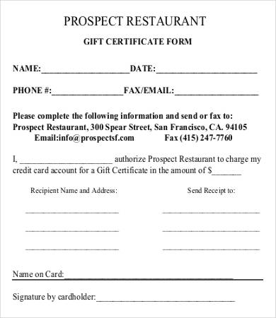 printable restaurant gift certificate