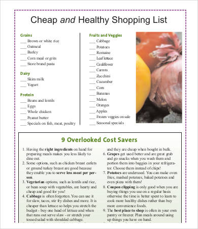 cheap and healthy shopping list