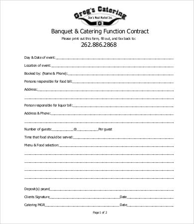 Banquet Catering Contract Sample