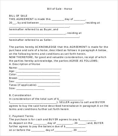 free printable bill of sale for horse