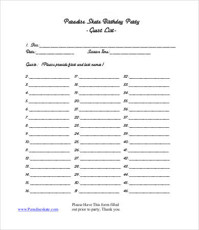 birthday party guest list template