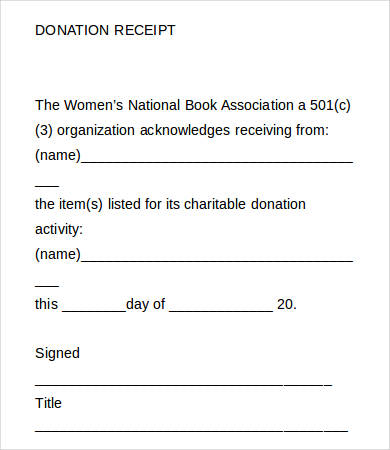 blank donation receipt template