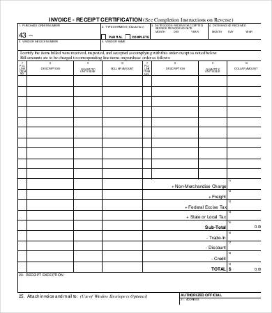 blank invoice receipt certification template