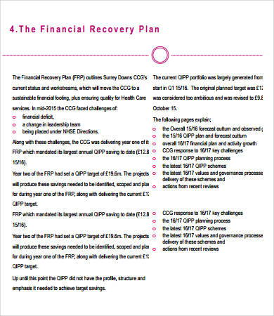 financial recovery plan template