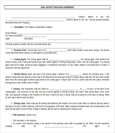 realestate purchase agreement template