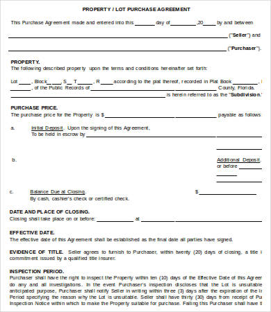 property purchase agreement template