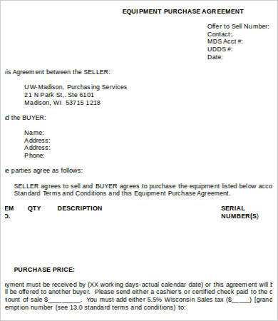 equipment purchase agreement template