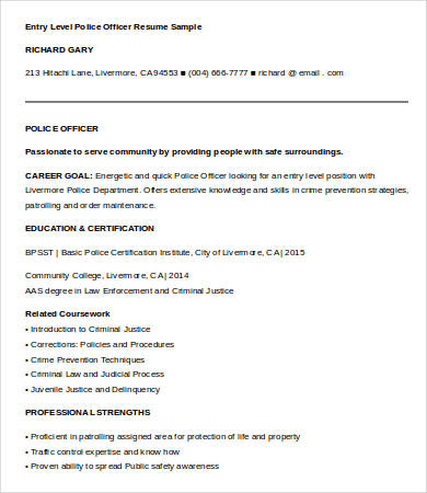 entry level police officer objective resume examples