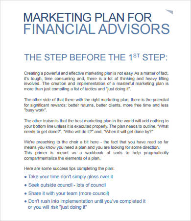 financial advisor marketing plan template