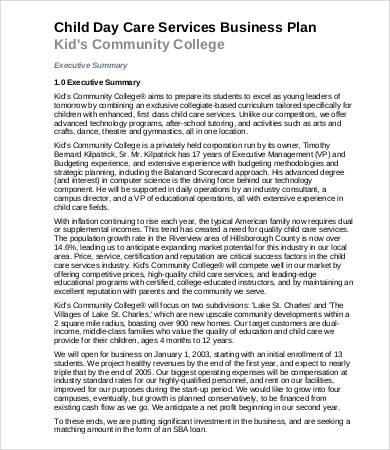 Image 1 for Daycare Business Plan Template Free Download