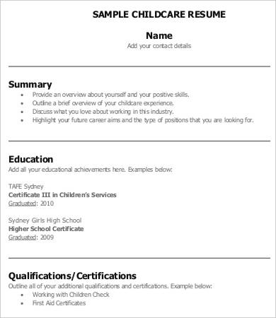 child care resume examples australia