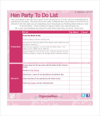 hen party to do list