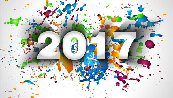 Happy new year 2017 gold glitter background Vector Image