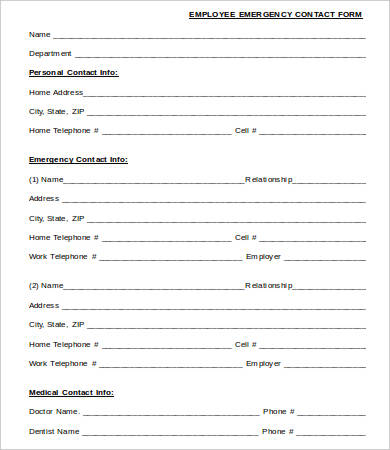 12 emergency contact forms pdf doc free premium templates