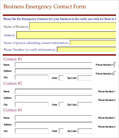business emergency contact form