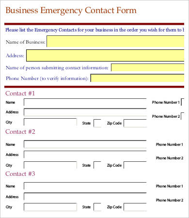 12 emergency contact forms pdf doc free premium templates