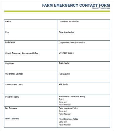 12 emergency contact forms pdf doc free premium templates