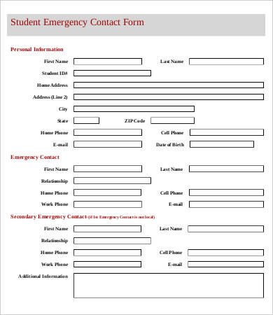 student emergency contact form