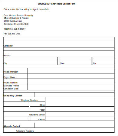 12 emergency contact forms pdf doc free premium templates