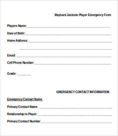 player emergency contact form