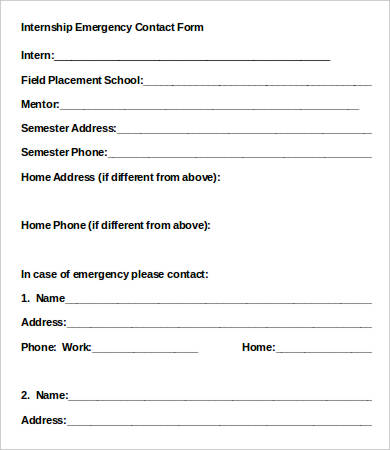 internship emergency contact form