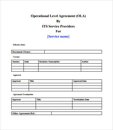 sample operating level agreement