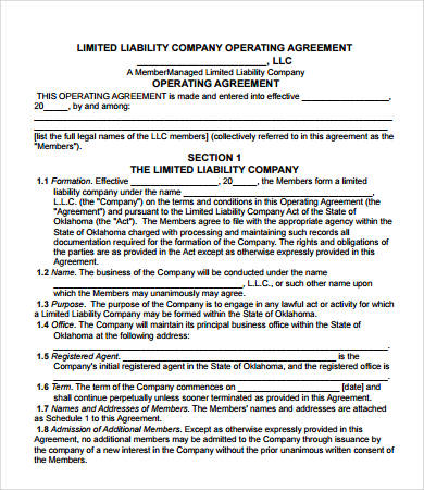 company operating agreement sample