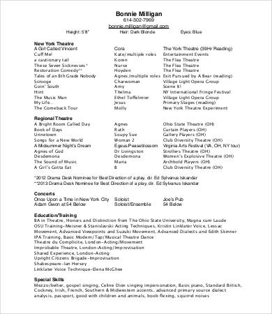 10+Theatre Resume Templates - PDF, DOC