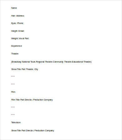 blank theatre resume