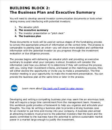 sample of executive summary of business plan pdf