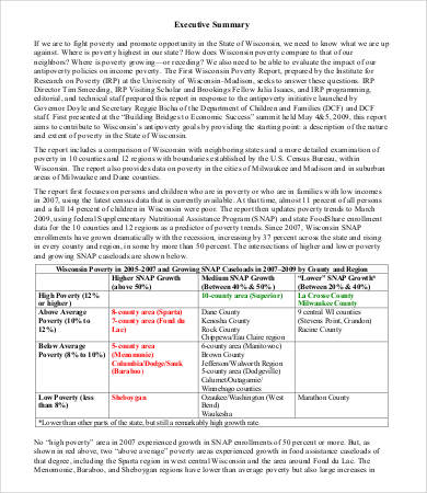 one page executive summary sample