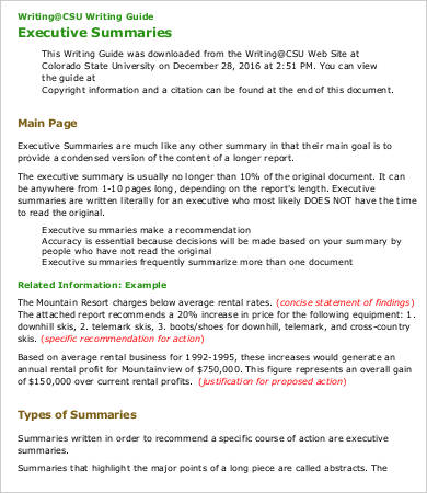 executive summary format sample