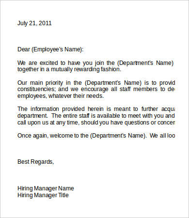 8+ New Employee Welcome Letters