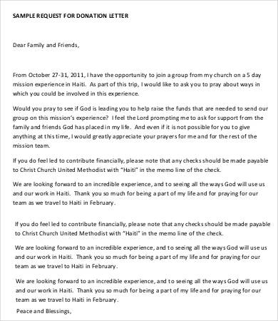 sample church donation request letter