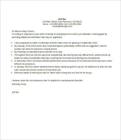 appeal unemployment letter sample