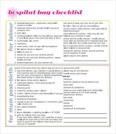 hospital baby checklist