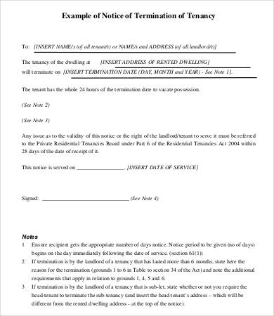 format of notice of termination of tenancy