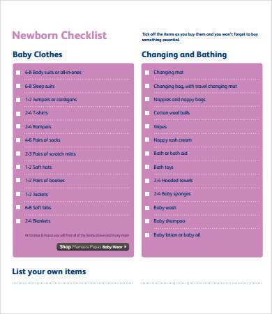 New Baby Hospital Bag Checklist Pink Excel Template Fully 