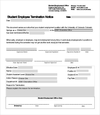 student employee termination notice