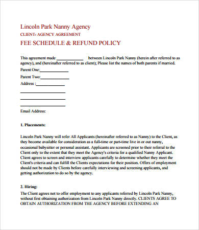 nanny agency contract template