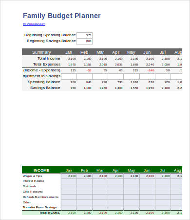 printable family budget planner template