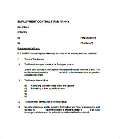 generic nanny contract