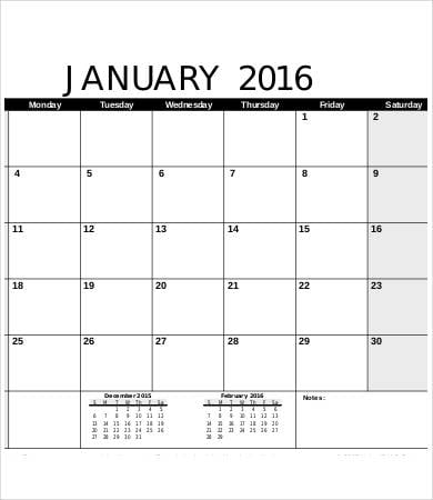 Free Printable Calendar Template - 9+ Free PDF Documents Download