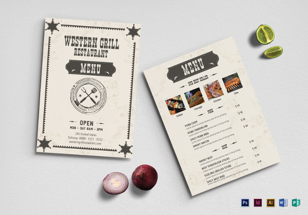 western grill restaurant menu psd