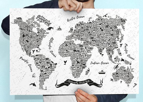 typography world map vector