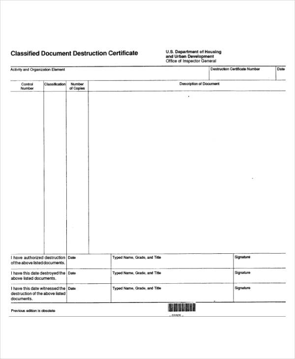 15+ Certificate Of Destruction Template - PDF, Word, AI, InDesign, PSD ...